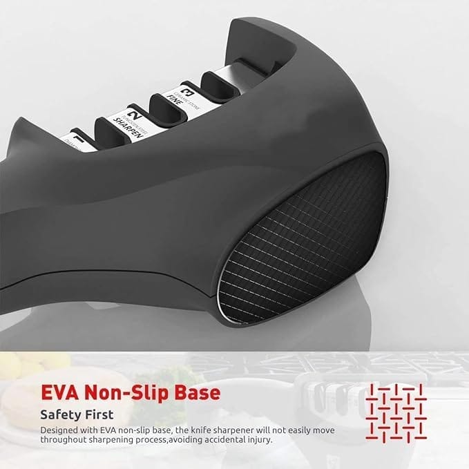 Manual Knife Sharpener 3 Stage Sharpening Tool for Ceramic Knife and Steel Knives (Black)