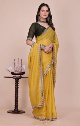 GENERIC Women's Georgette Embellished Saree With Unstitched Blouse 5.5Mtr (Yellow)-PID67482 GENERIC Women's Georgette Embellished Saree With Unstitched Blouse 5.5Mtr (Yellow)-PID67482
