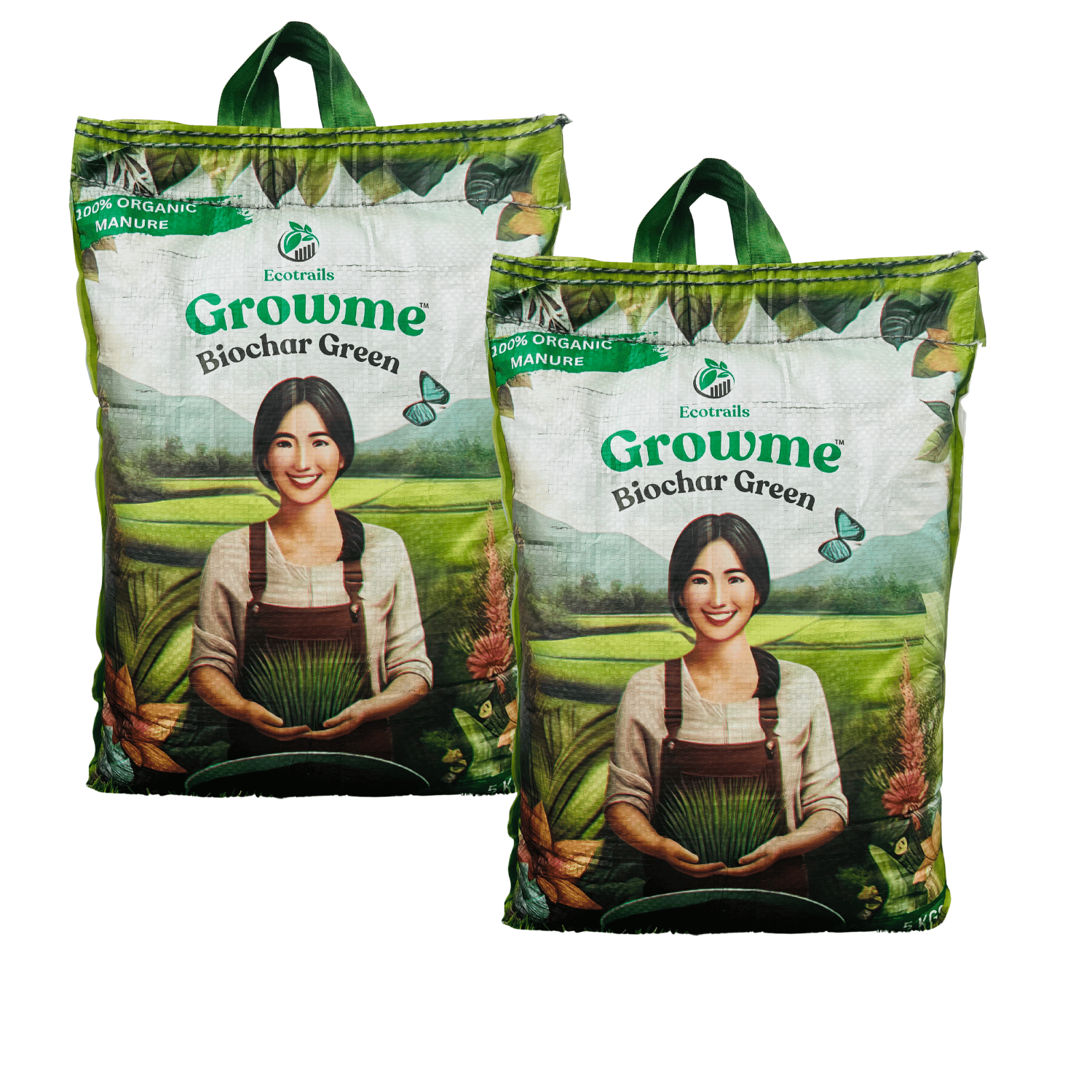 Ecotrails Growme Biochar Green- Organic Manure for Plants, Gardens and Farms- 10kgs Pack Of 2