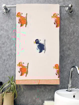 Hand Block Printed Honey Comb Cotton Bath Towel-Hand Block / Bath / Towels