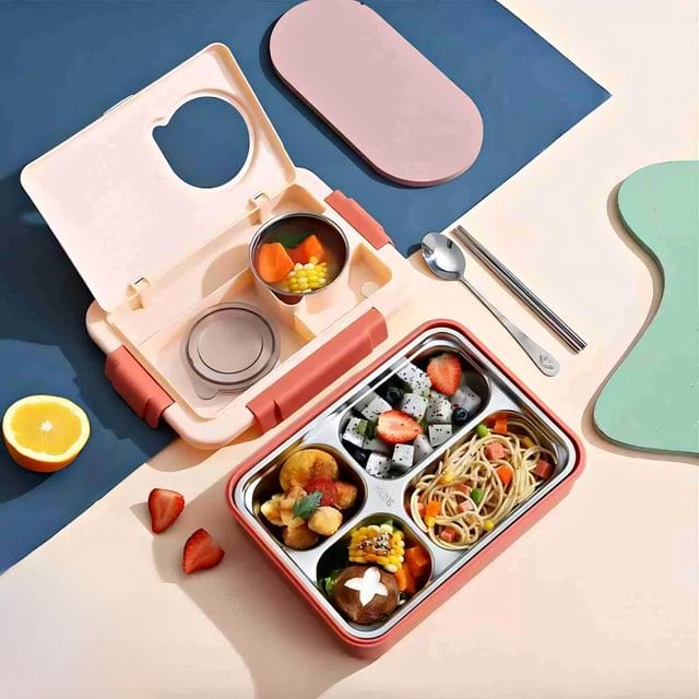 FABPAK Double Layer 4 Compartments  Lunch Box with Veggie Box