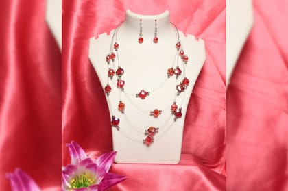 Three Layer Necklace Set-Red