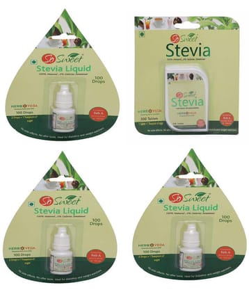 So Sweet (500 Tablets+300 Liquid) Sugar Substitute Tablets 200 g Pack of 4