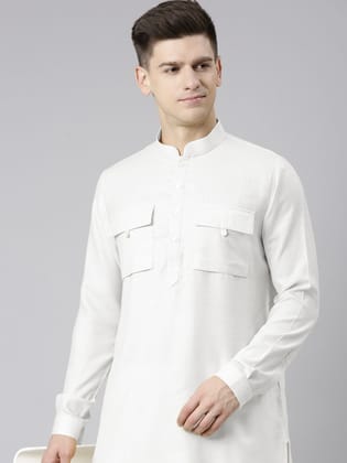 Off White Pathani Kurta Set-Made To Measure / Only Pathani - No Lowers