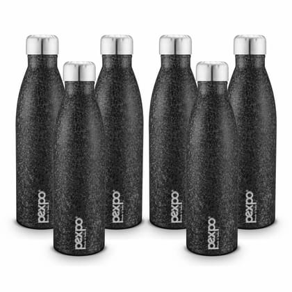 PEXPO Stainless Steel Fridge Water Bottle, 1L, Pack Of 6, Black, Genro | Wide Mouth Water Bottle With a Sturdy Grip