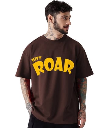 Leotude Men Cotton Blend Oversized Fit Printed T-Shirt ( Brown )