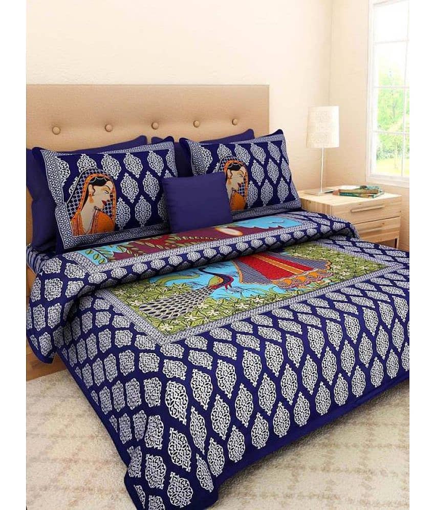 Bombay Spreads Cotton King Bedsheet ( Blue )