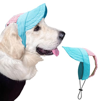 Buraq Pets Dog Baseball Cap, Pet Sun Hats with Ear Holes, Sport Hat for Medium, Large, Doggies Adjustable Drawstring Puppies, Cats, Visor Hat… (Red, L)-blue line pink