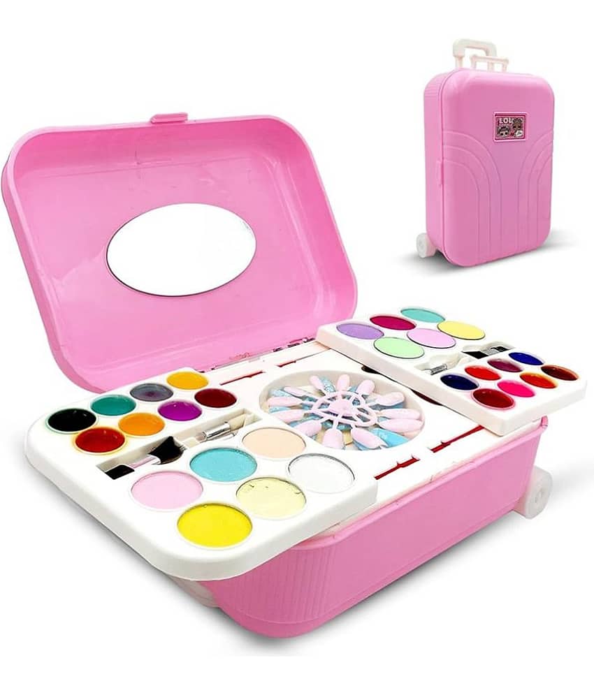 RAINBOW RIDERS Cosmetic , Makeup And Nail Art Beauty Set/ Pretend Trolley Design Play Makeup And Nail Art Luggage ,Palette And Mirror | Pretend Play Trolley Design Beauty And Nail Art Kit /Plastic Trolley design beauty and nail art kit for 3+ Kids