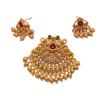 Matt Finish Gold Pendant With Earrings Set For Girls & Woman  , MFP-014-Per Pcs