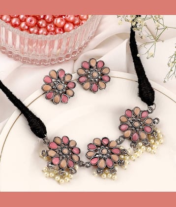 gilher Peach Oxidised Silver Necklace Set ( Pack of 1 )