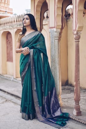 Maheswari Handloom saree - Seher - Green zari