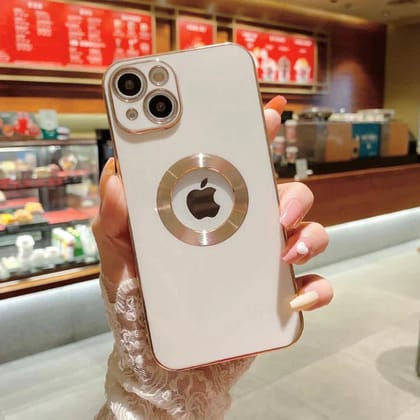 iPhone Series New Generation Electroplating Protective Case Side Crome with Camera Glass and Logo Cut Crome-iPhone 14 Pro Max / White