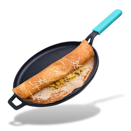 GEMMA Cast Iron Dosa Tawa With Silicon Grip-Green