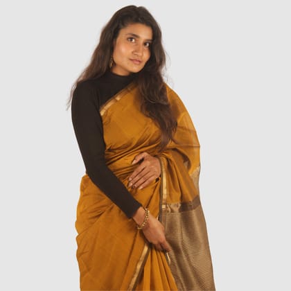 Elegant Mustard Gold Maheshwari Handloom Saree