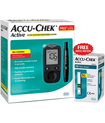 Accu-Chek Active Blood Glucose Meter Kit, Vial of 10 strips free (Multicolor)