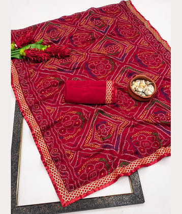 Kanooda Prints Georgette Printed Saree With Unstitched Blouse Piece ( Red )