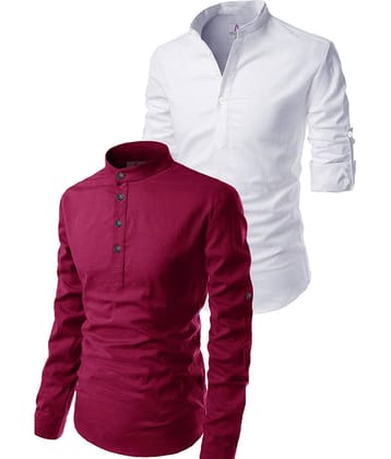 Apektra Maroon Cotton Blend Men's Regular Kurta ( Pack of 2 )