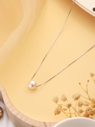 925 Sterling Silver Freshwater Faux Pearl Rhodium Plated Necklace & Chain