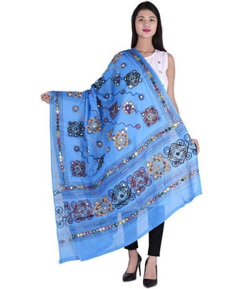 Apratim Blue Cotton Kutch Embroidered Dupatta