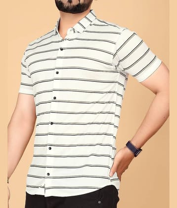 FABRIPPLE Polyester Regular Fit Striped Half Sleeves Men's Casual Shirt - White ( Pack of 1 )