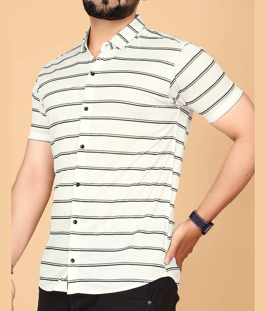 FABRIPPLE Polyester Regular Fit Striped Half Sleeves Men's Casual Shirt - White ( Pack of 1 )