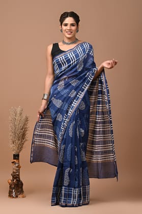 JAIPUR HANDBLOCK PRINT Exclusive collection of handblock printed pure chanderi silk sarees with blouse piece.
