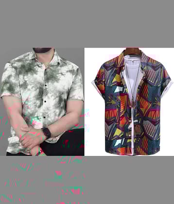 Bluedove Elastane Regular Fit Printed Half Sleeves Men's Casual Shirt - Blue ( Pack of 2 )