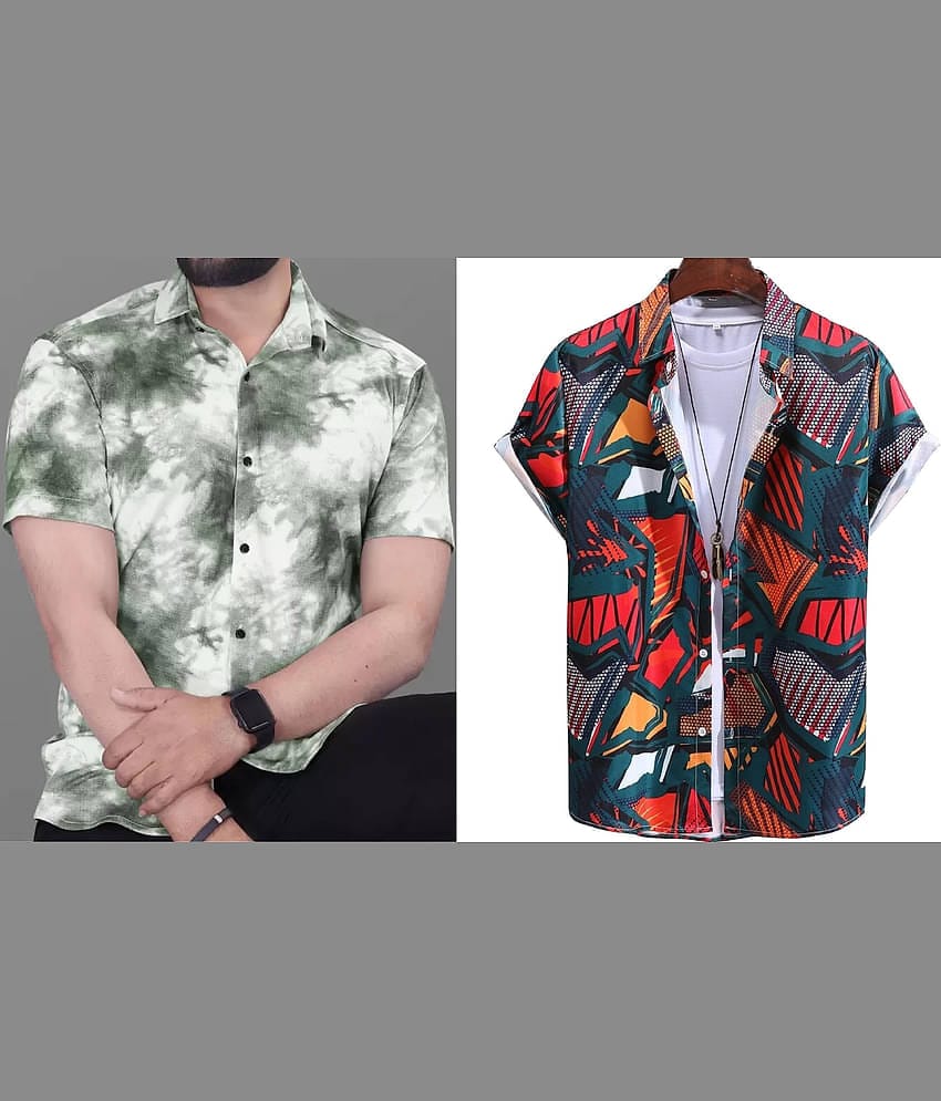 Bluedove Elastane Regular Fit Printed Half Sleeves Men's Casual Shirt - Blue ( Pack of 2 )