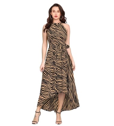 Women's Polyster Zebra Pattern Helter Neck Sleeveless Dresses (Yellow, XL)-PID56778