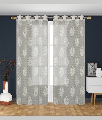 Homefab India Nature Transparent Eyelet Curtain 9 ft ( Pack of 2 ) - Green