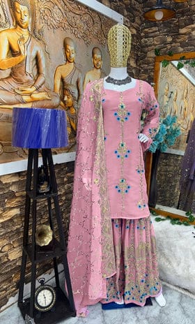 Beautiful Party Wear Top And Sharara With Fancy Dupatta