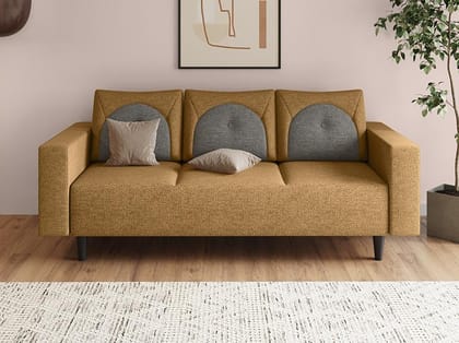 Cresco 3-Seater Fabric Sofa (3-Years Warranty, Solid Wood, Camel and Taupe)