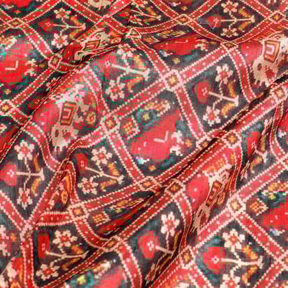 Wedding Patola Design Digital Printed Fabric - Tusser Silk-Polyester / Tusser Silk / 110 CM | 43 Inch