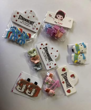 Kozykit 7Pcs Girls Cartoon Hair Clips | Cute Baby Kids Hair Accessories Set (Multi Design)