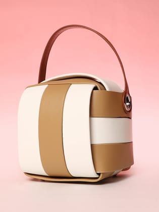 The Panel Verva Hand Bag - Camel Brown & Ivory White-Handbag