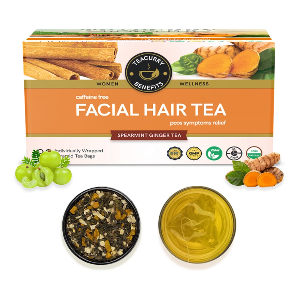 TEACURRY Facial Hair Removal Tea (1 Month Pack, 30 Tea Bags)- Helps with Facial Hair Removal and Unwanted Hair Removal