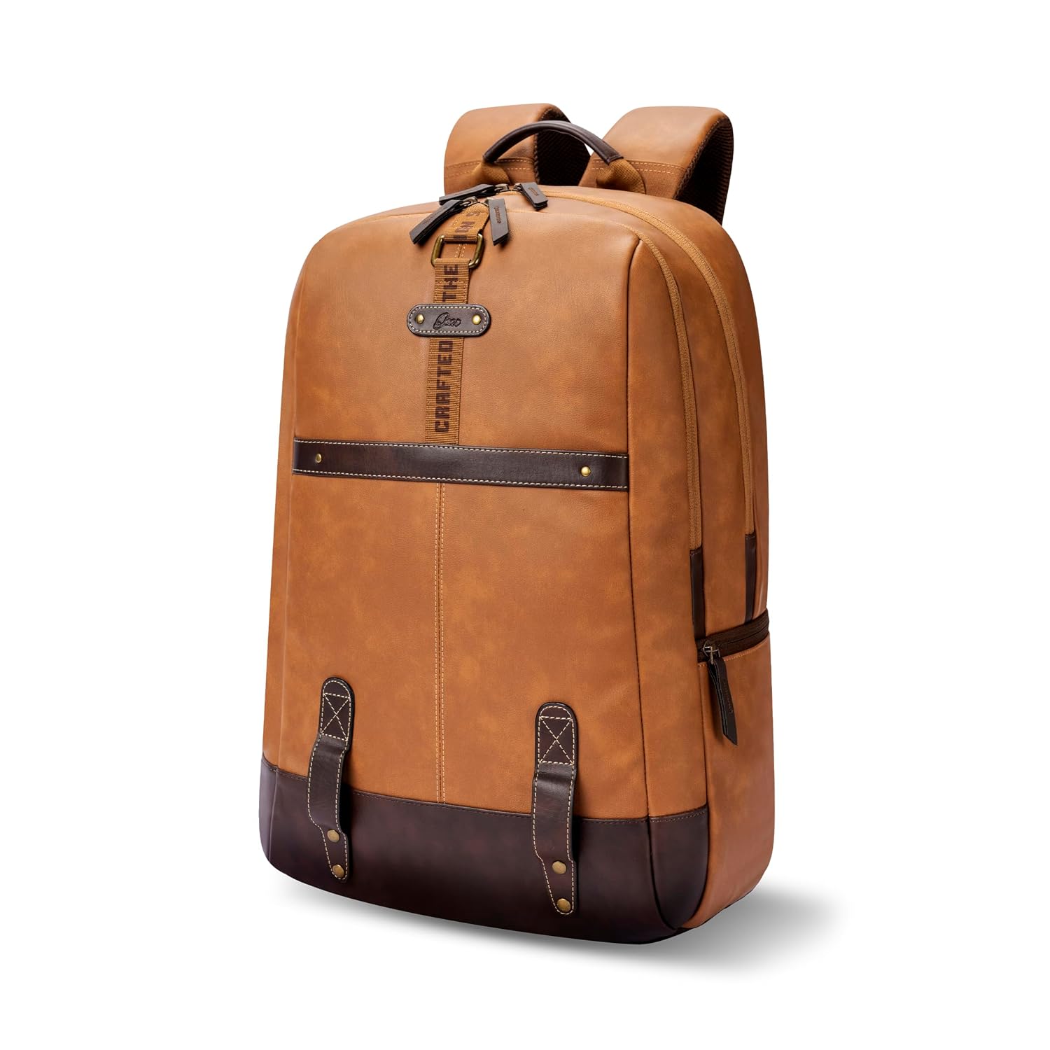 Classic 4 19"/31L Medium Faux Leather Water Resistant Anti Theft Laptop Backpack | Casual Backpack | Daypack | Travel Backpack | College Bag For Men/Women (Tan - Brown)