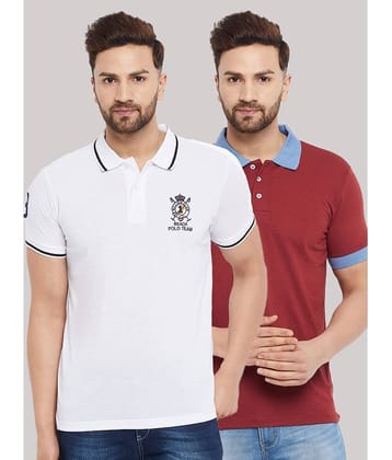 The Million Club Pack of 2 Cotton Blend Regular Fit Solid Half Sleeves Men's Polo T Shirt ( White )