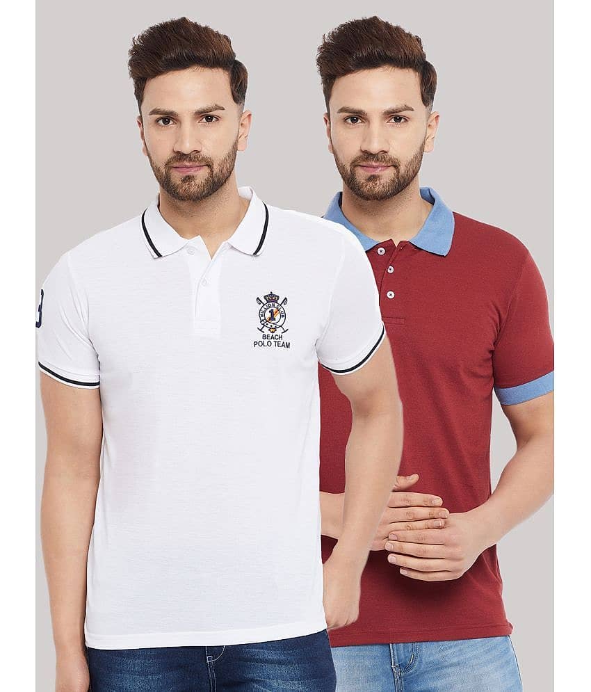 The Million Club Pack of 2 Cotton Blend Regular Fit Solid Half Sleeves Men's Polo T Shirt ( White )