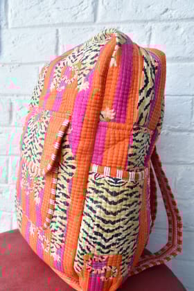 Orange and Pink Tiger Print Handblock Backpack