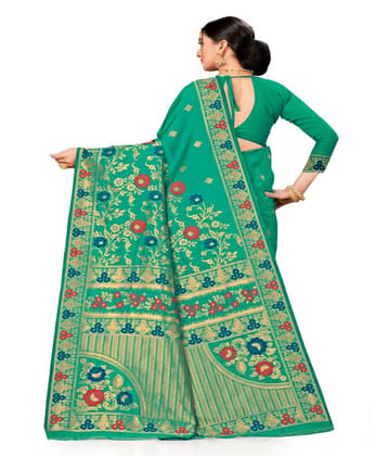 Women's Banarasi Silk Designer Weaving Saree with Unstitched Blouse (Green, 5.50 Mtrs)