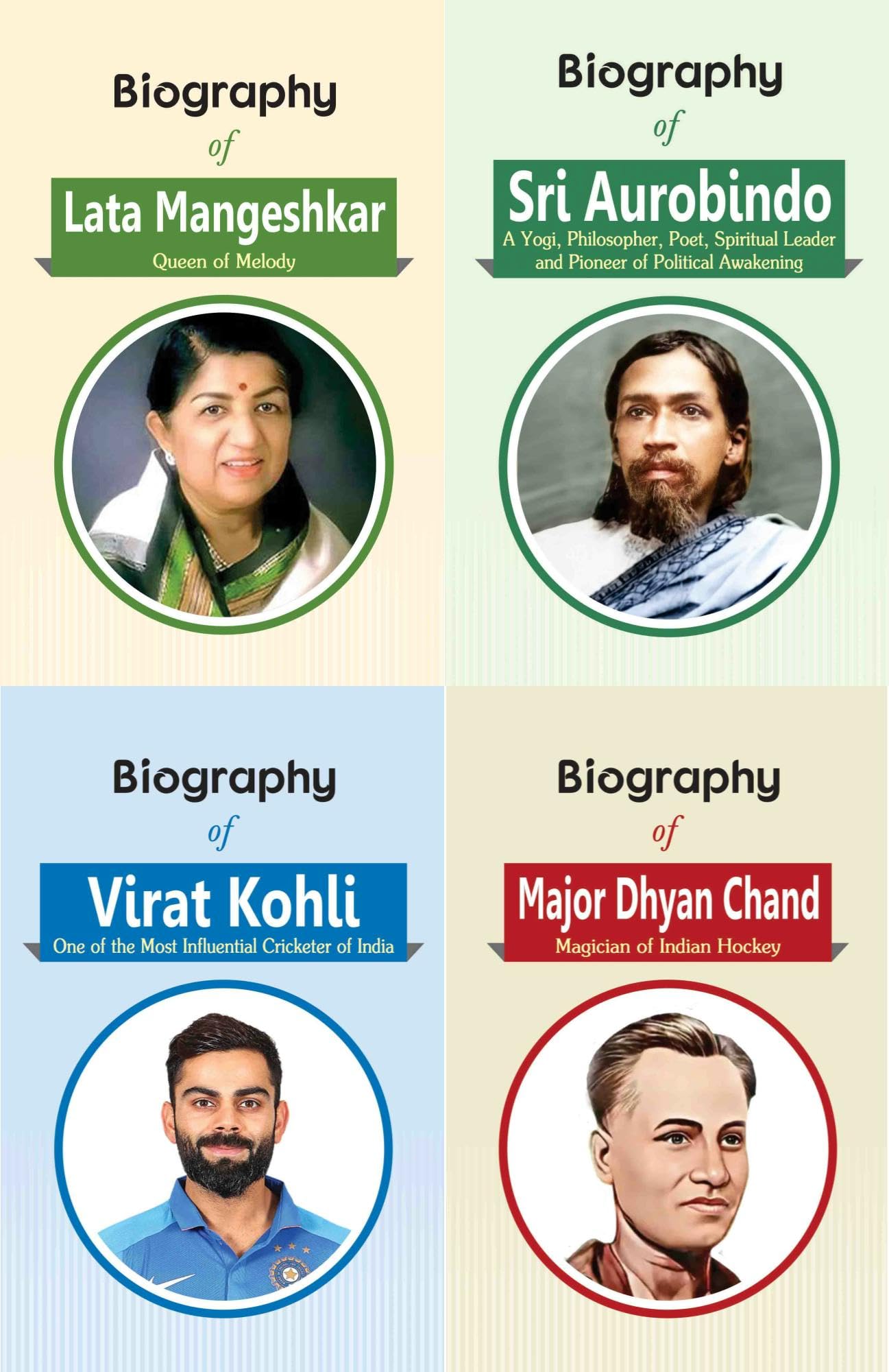 Biography of Lata Mangeshkar, Virat Kohli, Sri Aurobindo & Major Dhyan Chand (Set of 4 Books) [Paperback] [Sep 24, 2023] RPH Editorial Board