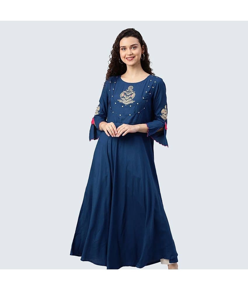 Yash Gallery - Blue Rayon Women's Flared Kurti ( Pack of 1 )
