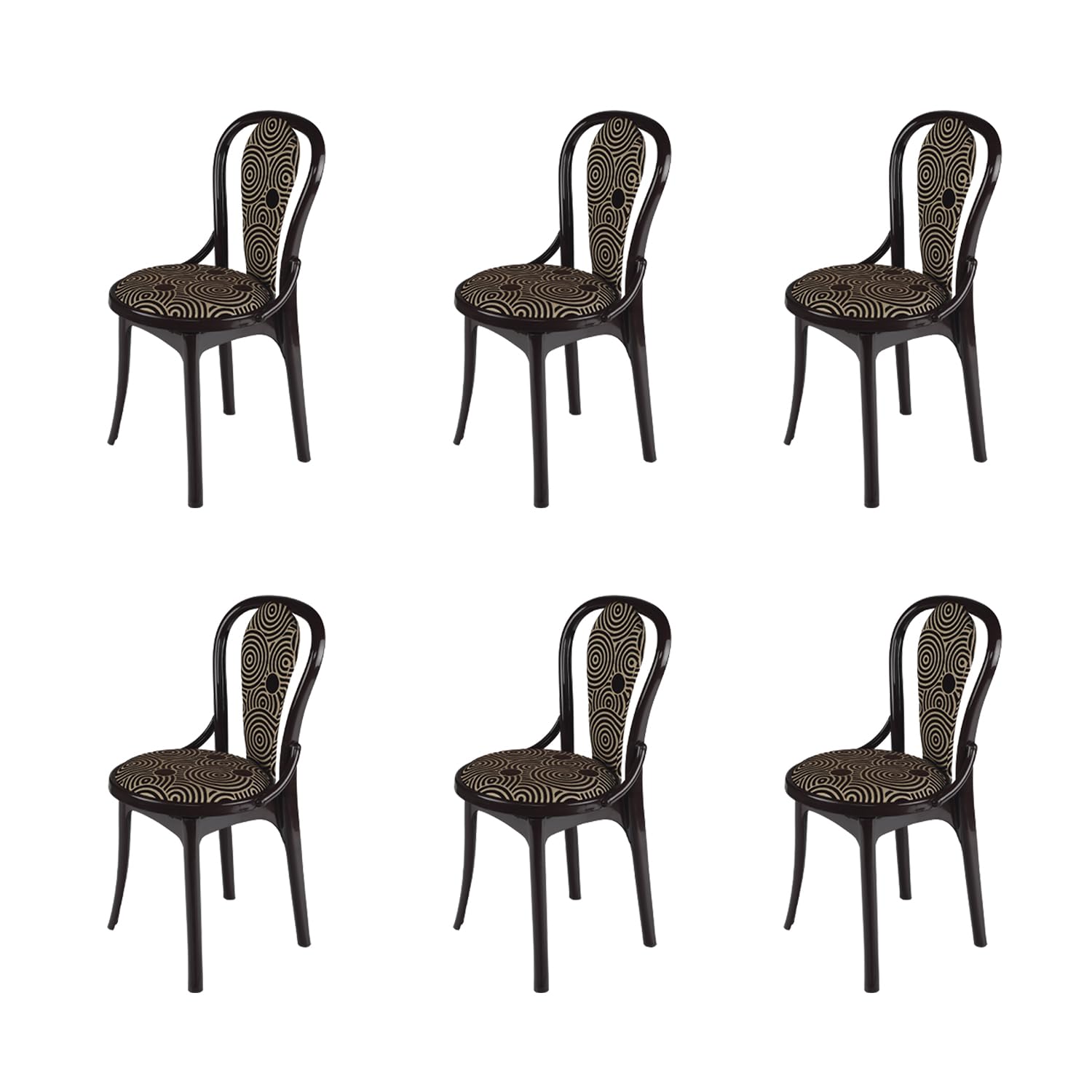 Supreme Furniture Pearl Super Plastic Cushion Chair Without-Arm Suitable for Home, Garden, Office, Living Room, Cafeteria, Restaurant, Hotel, Resort and Indoor (Set of 6, Brown Jordan-Brown Circle)