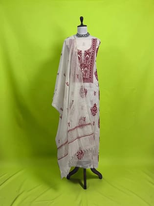 Hand-Embroidered Lucknow Chikankari Mul Cotton Unstitched Dress Material