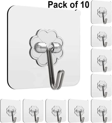 Rudra Adhesive Stronger Plastic Wall Hooks Hangers, Waterproof Stick for Kitchen Bathroom Shower Door Outdoor Home Improvement Utility Hook -10 Pcs