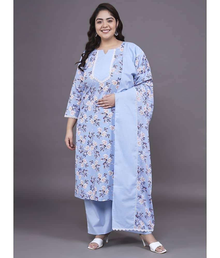 Tissu Cotton Printed Kurti With Palazzo Women's Stitched Salwar Suit - Blue ( Pack of 1 )