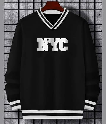 Eyebogler Cotton Blend Oversized Fit Printed Full Sleeves Men's V-Neck T-Shirt - Black ( Pack of 1 )