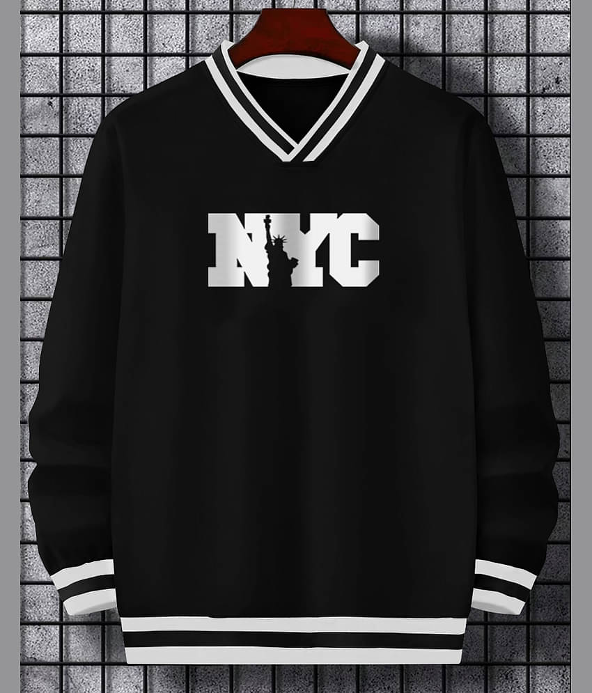 Eyebogler Cotton Blend Oversized Fit Printed Full Sleeves Men's V-Neck T-Shirt - Black ( Pack of 1 )